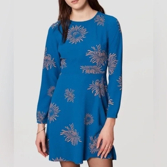LOFT | Dresses | Loft Iced Floral Flare Dress Blue Size 4 | Poshmark